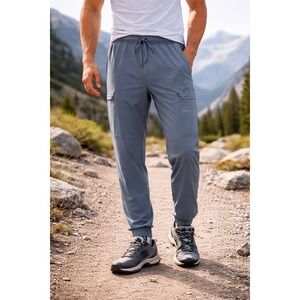 Unipro Quick-Dry Mens Cargo Joggers Large Blue Hiking Performance Pants RN 70892